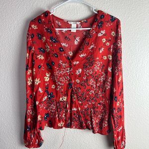 H&M floral spring V shape blouse